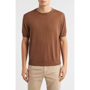 Canali Short Sleeve Cotton Crewneck Knit Sweater Size Italy 52 US 42 Large Brown
